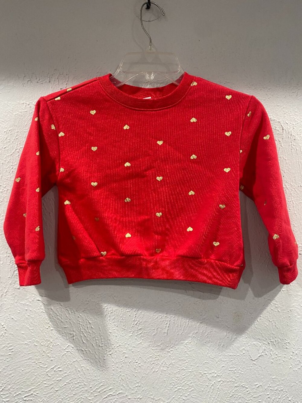 Baby GAP, NWT, girl's size 5, red with gold hearts, soft fleece sweatshirt top.